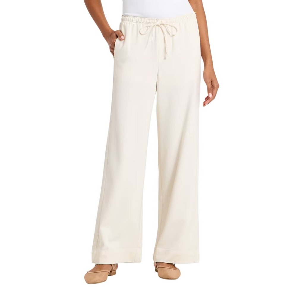 A New Day Women's Effortless Cream Wide Leg Drawstring Trousers Size S Short